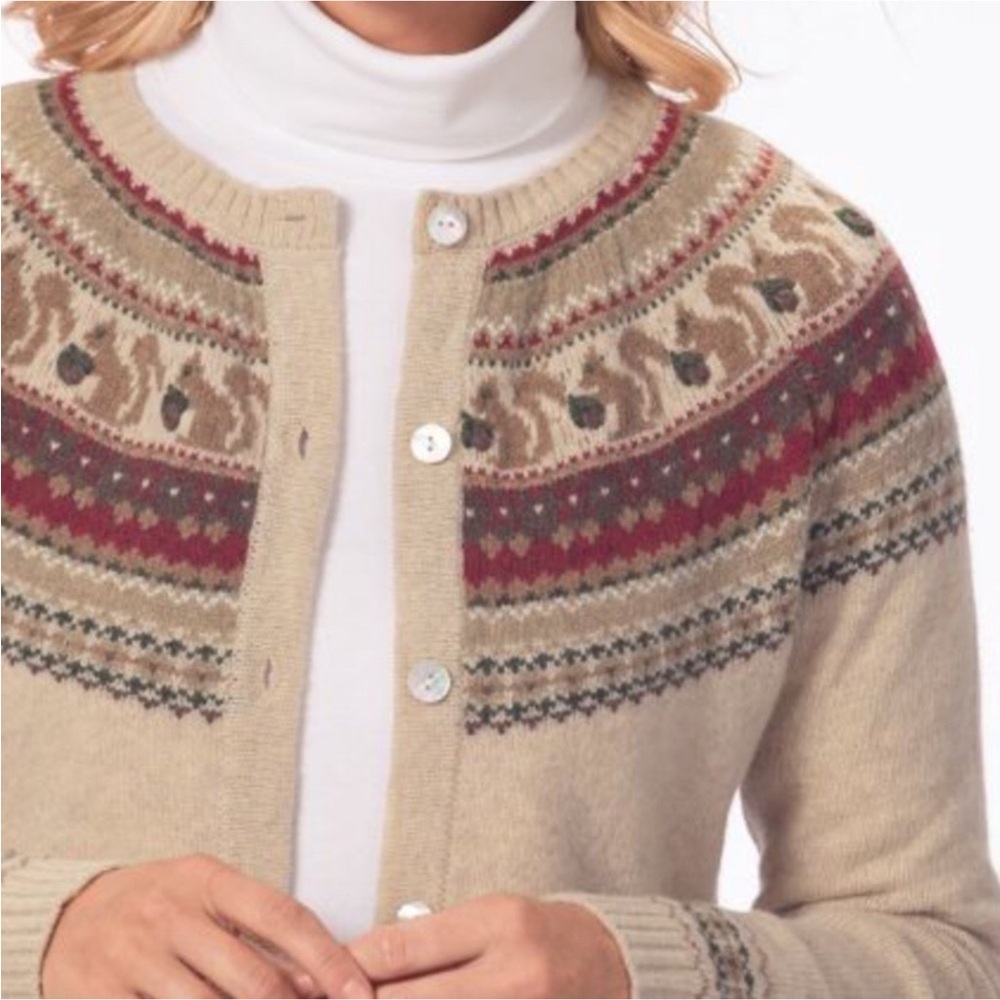 Appleseed’s Squirrel Fair Isle Wool Cardigan Sweater - Picture 3 of 17